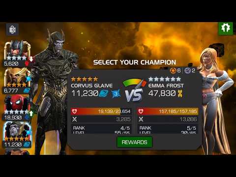 5 star r4 Corvus Glaive with suicides VS Emma Frost UC under 30hits - Marvel Contest of Champions