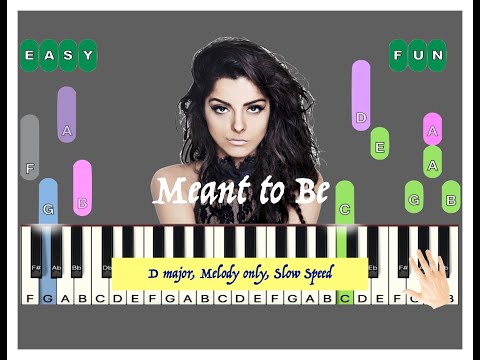 Bebe Rexha Meant to be  in D major, Easy piano arrangement Right Hand only, Slow speed, Sheet Music