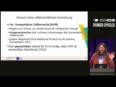 Video Thumbnail: 39C3 - Programmierte Kriegsverbrechen? Über KI-Systeme im Kriegseinsatz in Gaza und warum IT-Fachleu