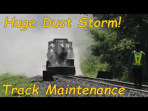 Huge Dust Storm! Track Maintenance and a Loco hauled Passenger Train - State Railway of Thailand