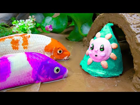 Mud Survival Battle - Gold And Red Carp Swallow Eel, Catfish, frog, crab 💕Stop Motion ASMR Coco