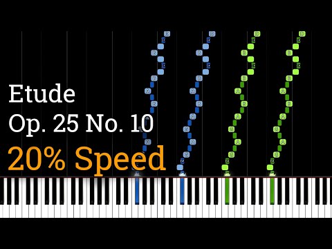 Chopin - Etude Op. 25 No. 10: Octave (Slow Piano Tutorial) [20% Speed]