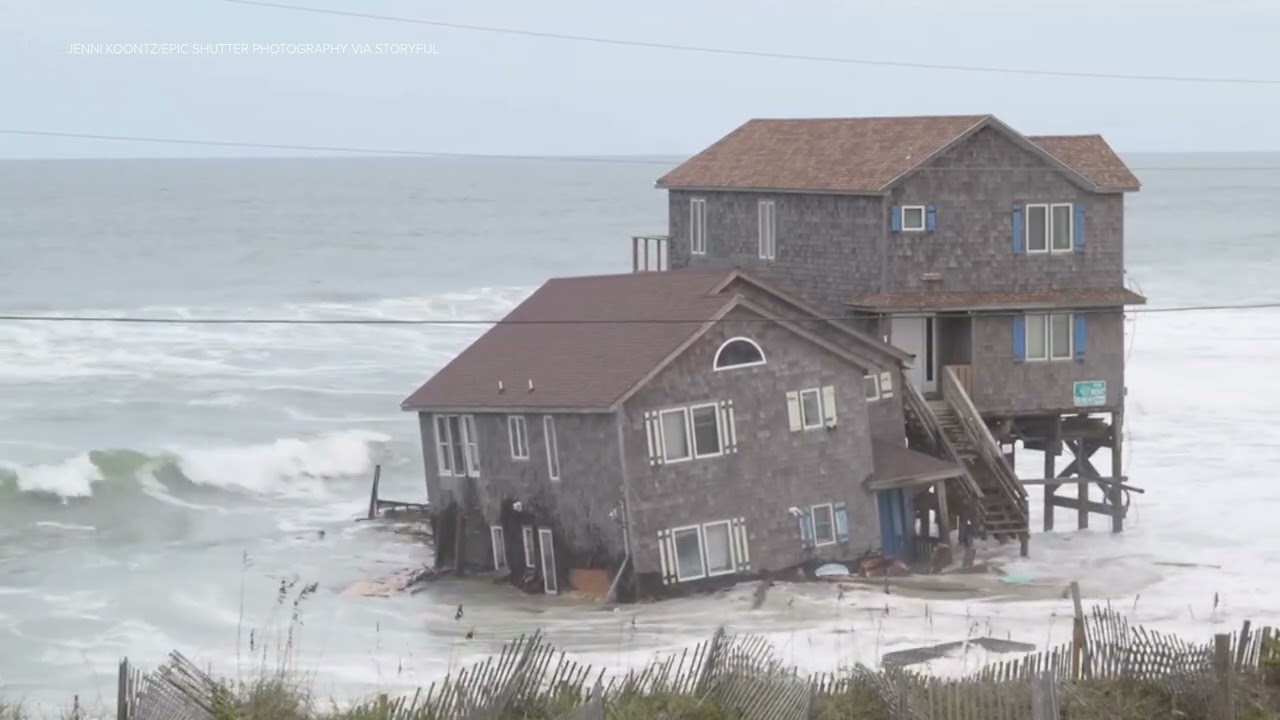 Dramatic video shows moment third vacant home in Rodanthe, North Carolina collapses into ocean
