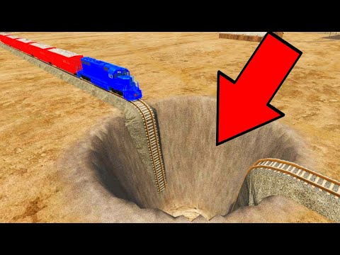 Trains Vs Giant Pit Vs Huge Pit Deep Water - BeamNG.Drive