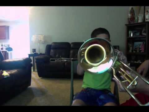 7 year old eager to learn trombone , first day of practice !