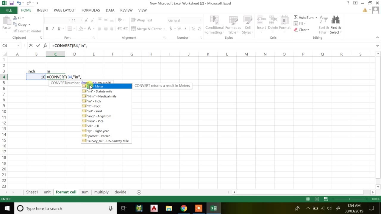 Unit Conversion in Microsoft Excel