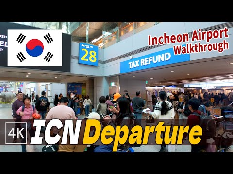 Korea Incheon Airport (ICN) Terminal 1 – Departure Concourse & Duty Free & tax refund / 4k