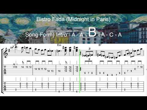 Bistro Fada (Midnight in Paris) Full Version | Gypsy Jazz Guitar Tabs (ギター , गिटार)