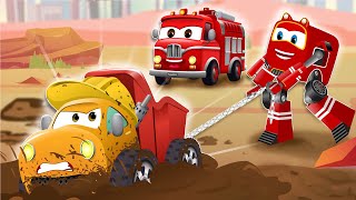 Supercar Rikki and Flurry The Fire Truck Saved the Stuck Monster Truck from Mud!