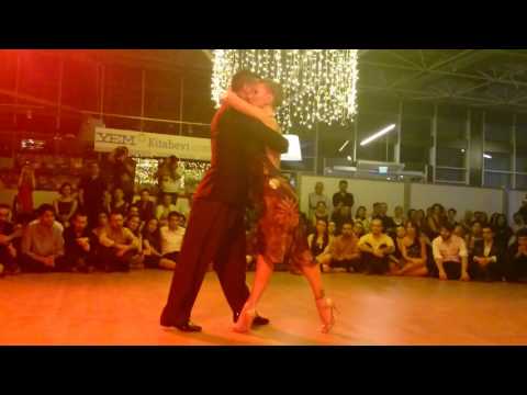  Sebastian Arce  and  Mariana Montes  are  dancing  to  "  El Adios  "  by  Osvaldo Pugliese  at  Sultans Tango  Festival  in  2016