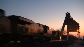 preview picture of video 'UP 7903 East, at Dawn and Under the DeKalb Coal Tower on 12-30-2012'