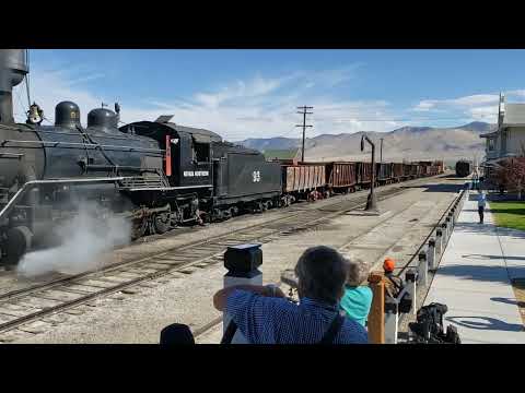 Nevada Northern RY in Ely, NV: 93 & ore cars pulling away