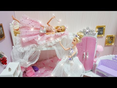 Twin Barbie Bunk Bed Morning Routine Dress up Gaun boneka Barbie Vestido de boneca