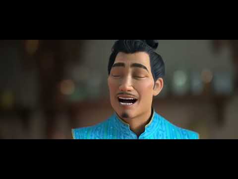 Trailer end card — Raya and Sisu looking toward Heart; choir and strings bloom into the credits