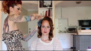 Vintage 1950's hair tutorial on curly hair with no bangs by CHERRY DOLLFACE