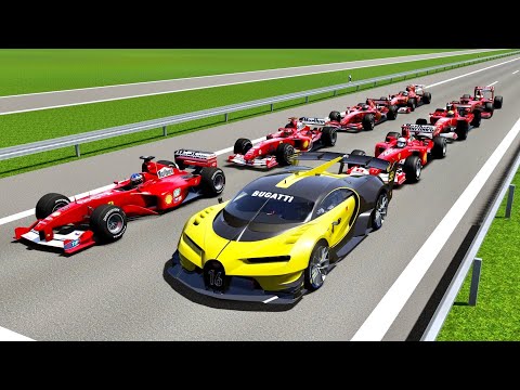 Bugatti Vision GT with Red Bul X2010 Engine vs 2000s Ferrari F1 Cars - Autobahn Speed Challenge
