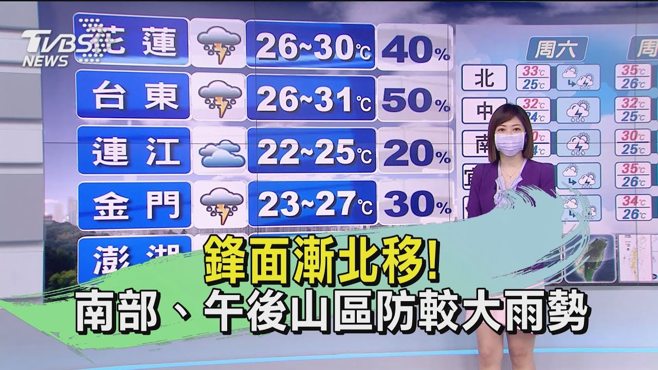 鋒面漸北移!南部、午後山區防較大雨勢