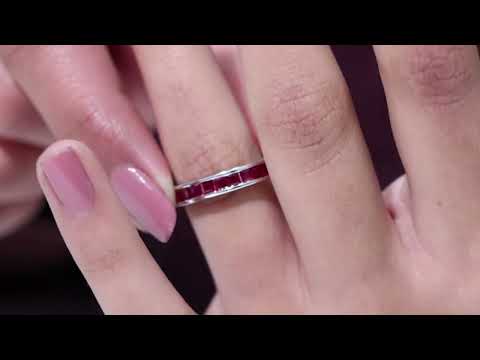 1 Cttw Princess Ruby Channel Set Half Eternity Ring for Women (AAA Quality)