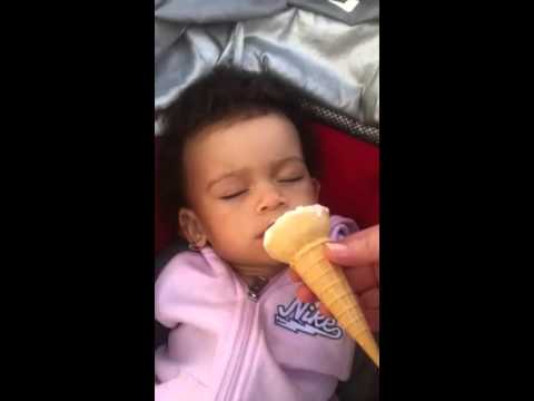 Farrah j eats ice-cream while sleeping