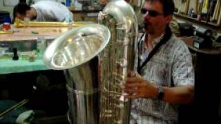 Doug Pipher testing his new silver J'Elle Stainer Contrabass Sax#3