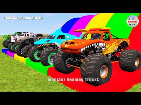 Triple Flatbed Trailer Monster Trucks Transport with Slide Color - BeamNG.drive 415