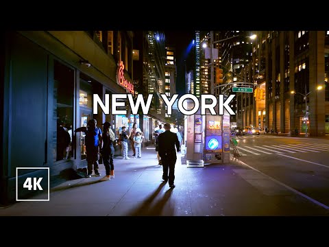 NEW YORK CITY Relaxing Night Walk - Manhattan Evening 4K