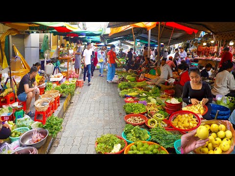 Plenty of Fresh Foods at the Cambodian Market - Fresh Morning Walk Around and Buy Fresh Food