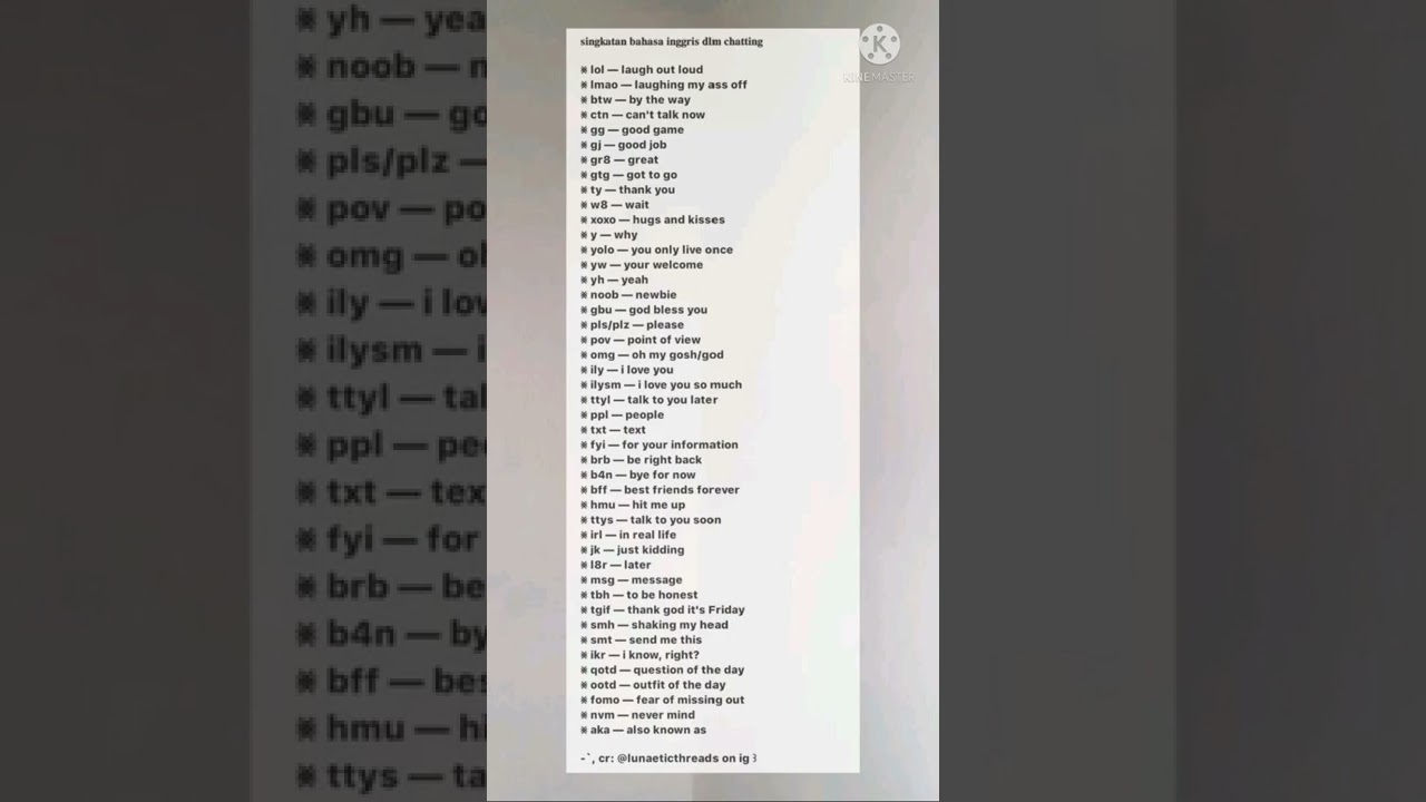 short form of words using in text