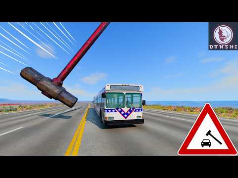🚗💥 Cars vs Giant Hammer  | BeamNG.drive Chaos!  #beamngdrive