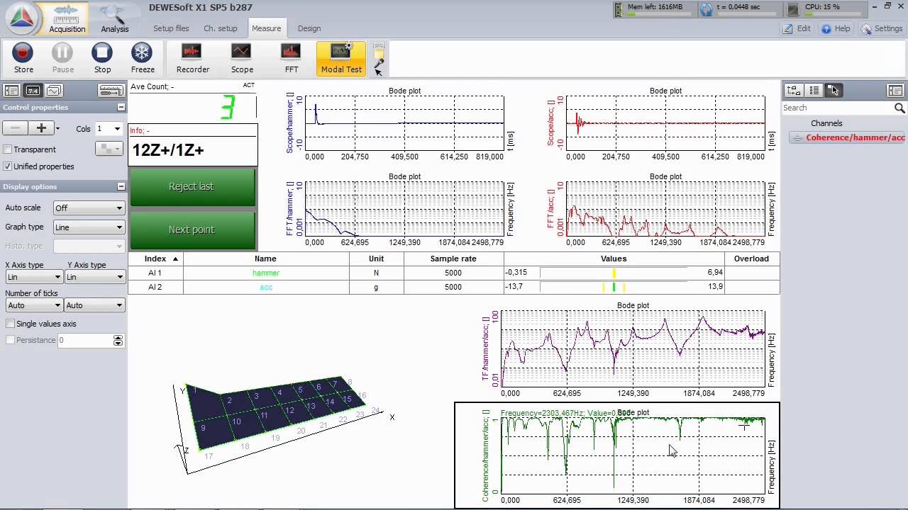 FRF measurement screen