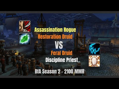 Assa Rogue Resto Druid vs Feral Druid Disc Priest - 2100 MMR - BfA Season 2