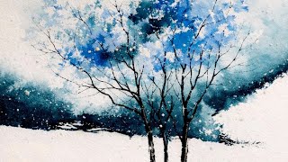 Winter Watercolor Landscape Tutorial | Soft Blue Tones | Relaxing Painting