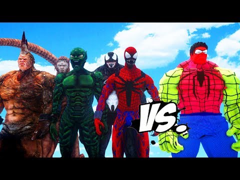 SPIDER-HULK VS SPIDERMAN ENEMIES - VENOM, SCORPION, CARNAGE, RHINO, GREEN GOBLIN VS SPIDER HULK