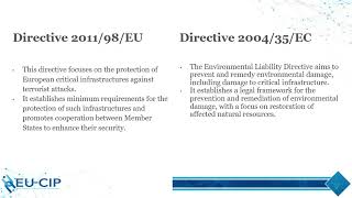 4.2 Implementation of european directives related to critical infrastructure protection