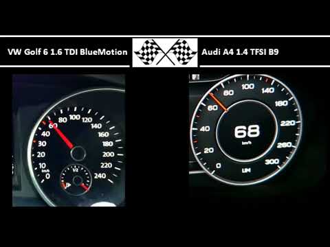 VW Golf 6 1.6 TDI BlueMotion VS. Audi A4 1.4 TFSI B9 - Acceleration 0-100km/h