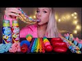ASMR RAINBOW CANDY SOUR SLOTHS RAINBOW TWIZZLERS NERD ROPE WAX LIPS SOUR FOAM CANDY MUKBANG