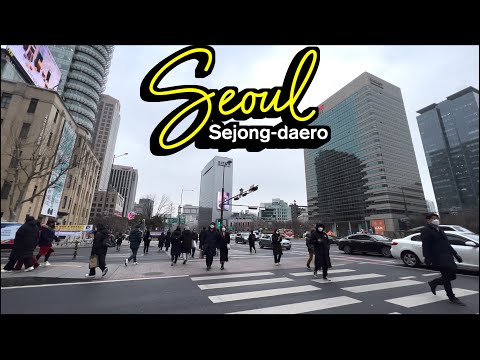 [4K HDR] Caminhada em Seul - Caminhando por Sejong-daero, localizado no coração de Seul, inverno de 2022🇰🇷Coréia