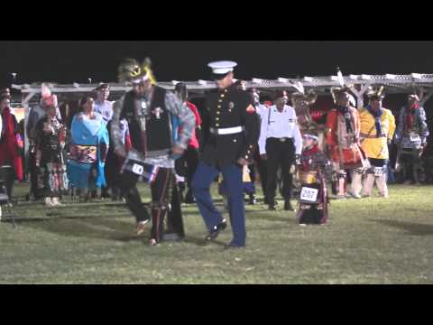 US Marine War Dancing at Iowa Tribe of Oklahoma Powwow 2014