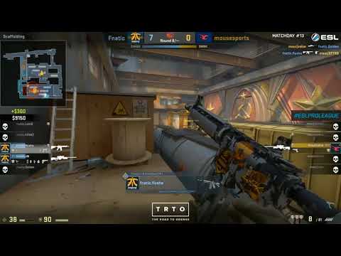 fnatic flusha's 4K with Molotov and M4A4 on Train vs mousesports @ ESL Pro League Season 6 Europe