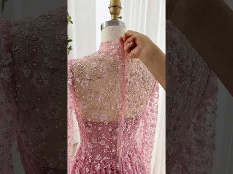 Corset long sleeves sequin embroidery pink formal dress #dress #gown #fashion #prom #wedding #bridal