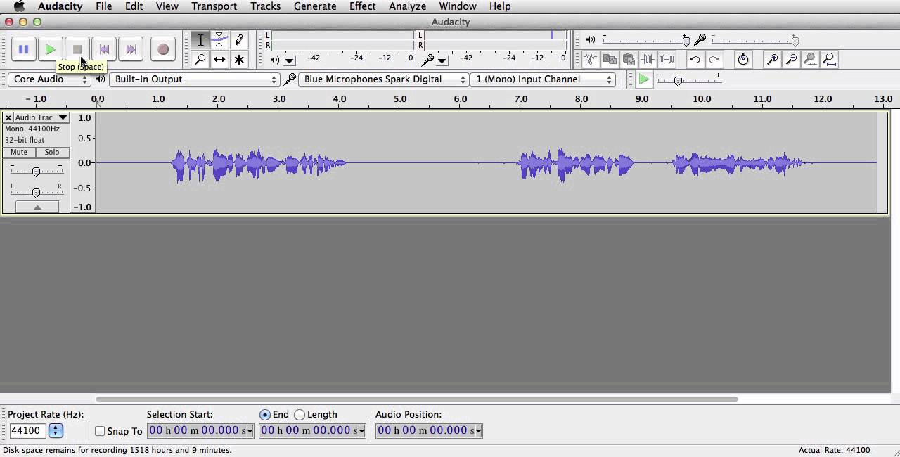 Audacity tutorial (transport toolbar)
