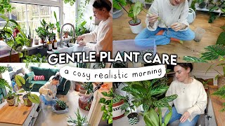 A Cosy, Realistic Morning of Plant Care 🌱 Repotting, Rearranging + Watering