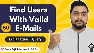 YouTube video 'Find Users With Valid E-Mails | Leetcode 1517 | Crack SQL Interviews in 50 Qs  #mysql #leetcode'