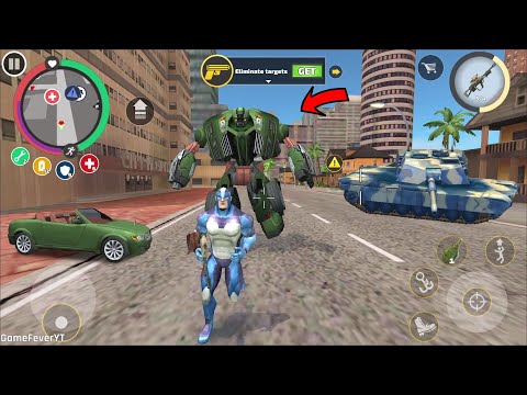 Rope Hero Vice Town (Police Car Robot Fight Rope HERO) Car Robot passing by road -  Gameplay HD