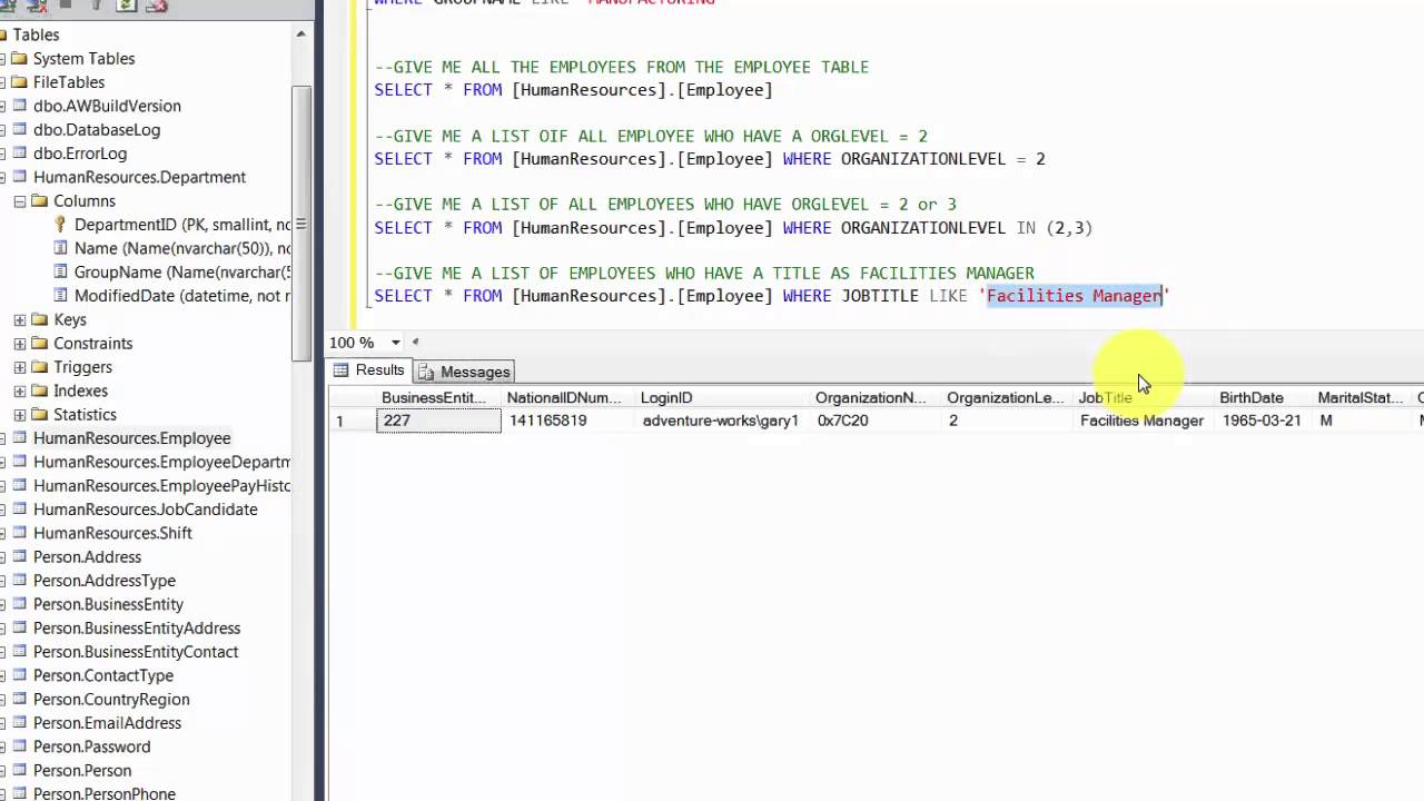 Chapter 5: Lets Start Writing some SQL code