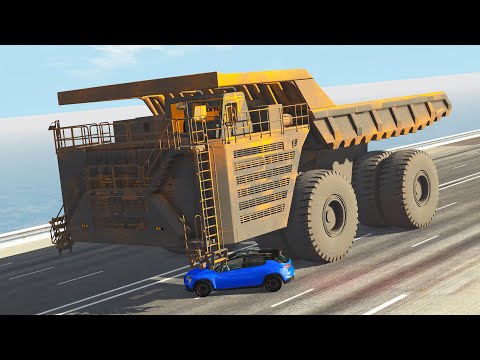 Damage Test: Belaz Huge Wheels vs Cars - BeamNG drive