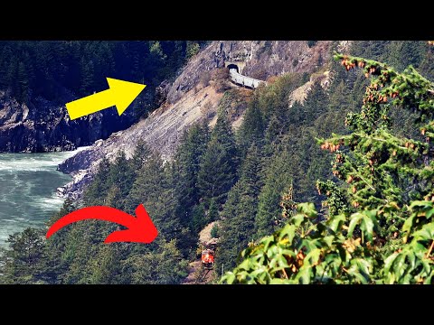 Huge Grain Train Snaking Thru Tunnel And Along The Fraser Canyon!
