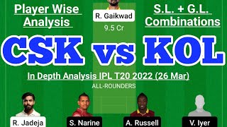 CSK vs KOL Fantasy Team Prediction |CSK vs KKR IPL T20 26 Mar|CSK vs KOL Today Match Prediction
