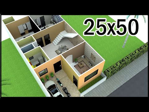 25'-0"x50'-0" 3D House Plan | 25x50 3Room  House Plan | Gopal Architecture