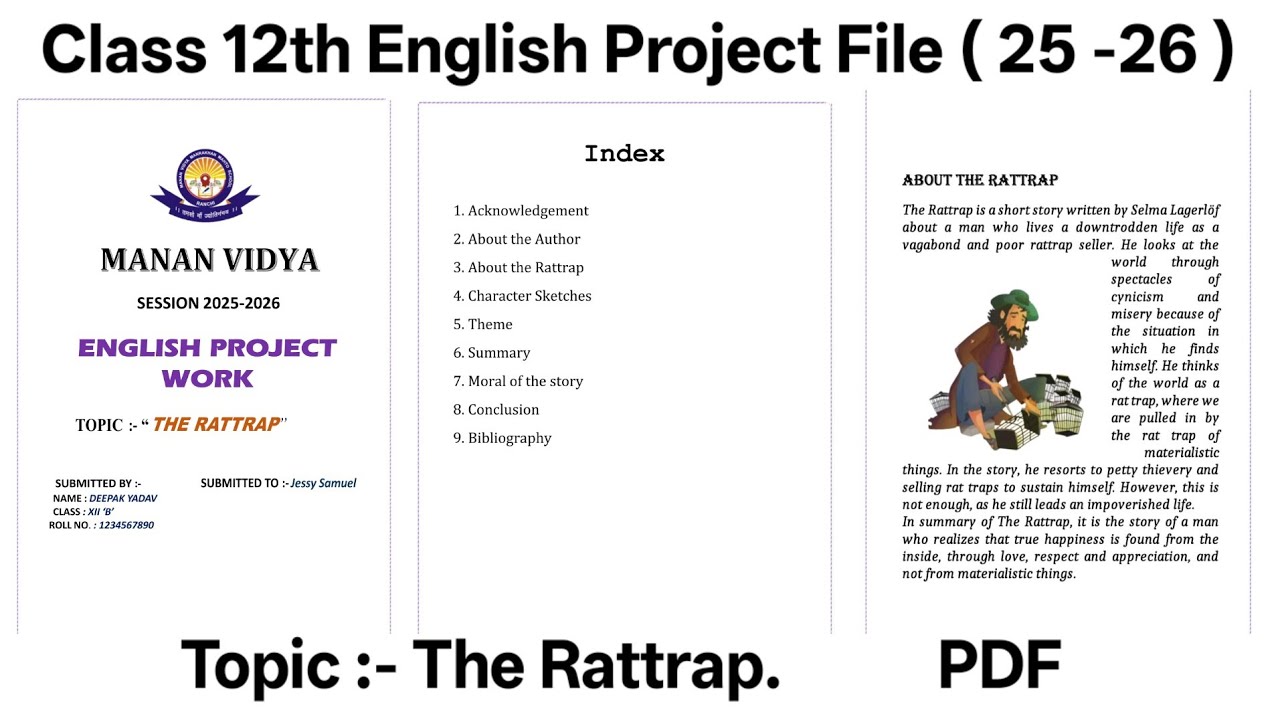 Class 12 English Project File 2025-26 | The Rattrap Full Project with PDF | #english #pdf 